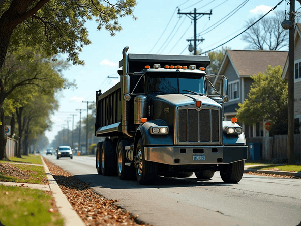 Dump truck delivering bulk sand, gravel, and dirt to residential property in New Orleans - NOLA Sand and Gravel