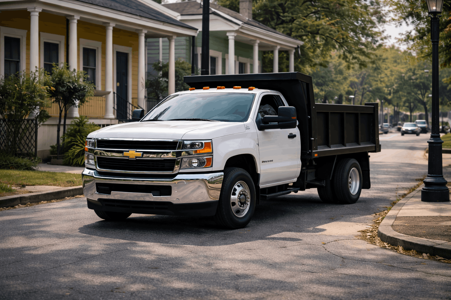 Dump truck delivering materials